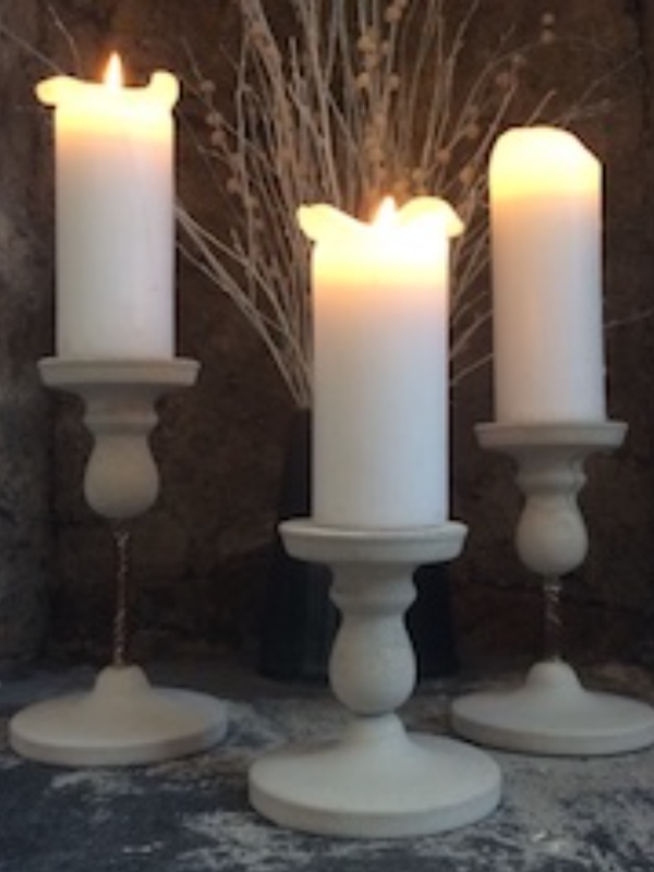 In Memorium Candlesticks in white cement