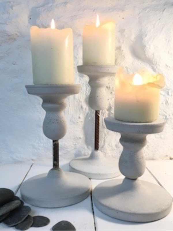 In Memorium Candlesticks in white cement