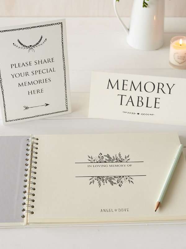 A4 Memory Book, 'Share Your Memories Here' Sign & 'Memory Table' Sign